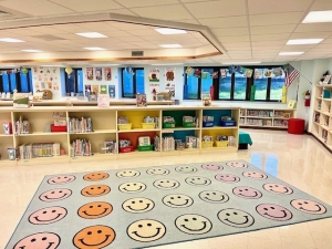 Peifer Library with Smiley Face Rug